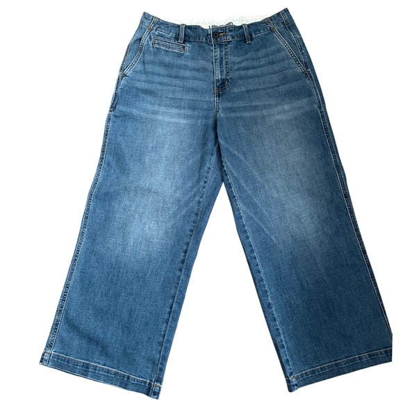Lands' End Women's Petite 12 Wide Leg Trouser Jeans Blue Denim High Rise Preppy - Picture 1 of 11